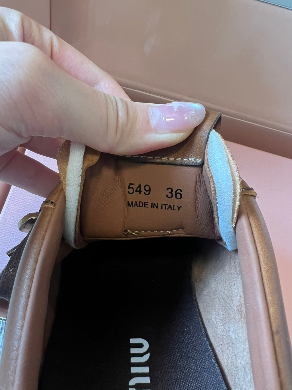 MIUMIU 26S GYMNASIUM SNEAKER IN COGNAC BROWN CALFSKIN WITH GOLD BUCKLED STRAP