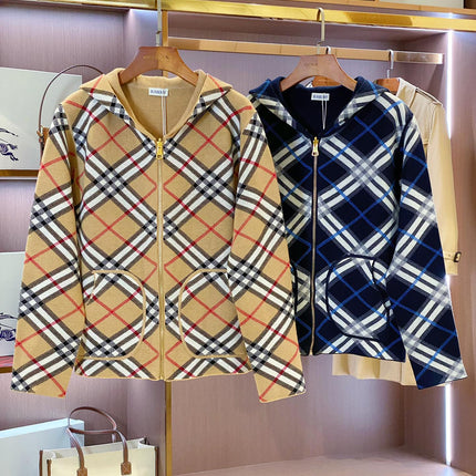 BURBERRY 25S REVERSIBLE PLAID KNIT HOODIE 0004