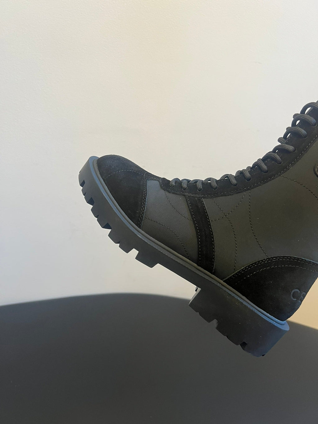 CELINE 26S LACE-UP ANKLE BOOTS IN BLACK SUEDE AND FABRIC