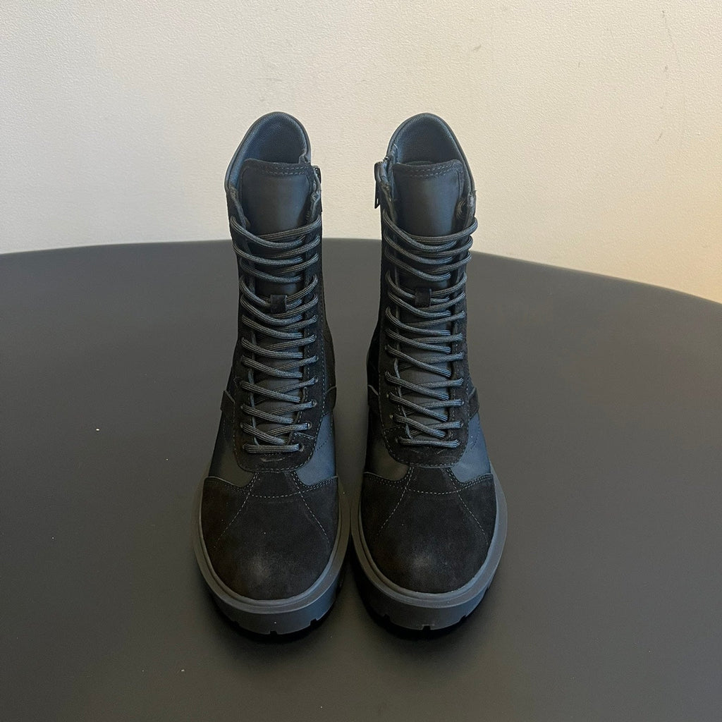 CELINE 26S LACE-UP ANKLE BOOTS IN BLACK SUEDE AND FABRIC