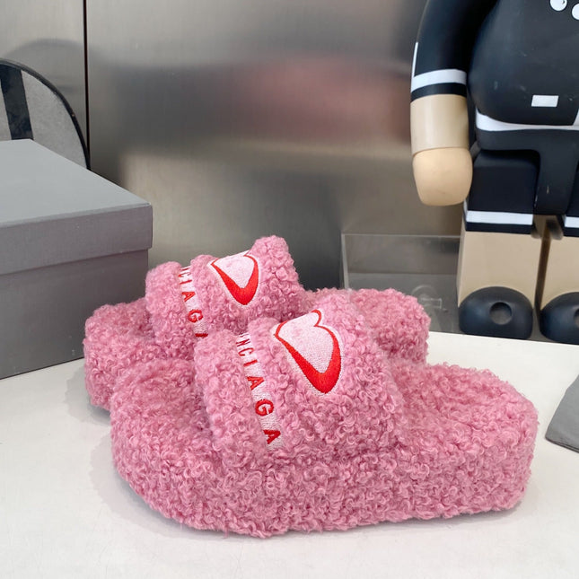 BALENCIAGA 25S SLIPPERS IN PINK MIX RED WOOL