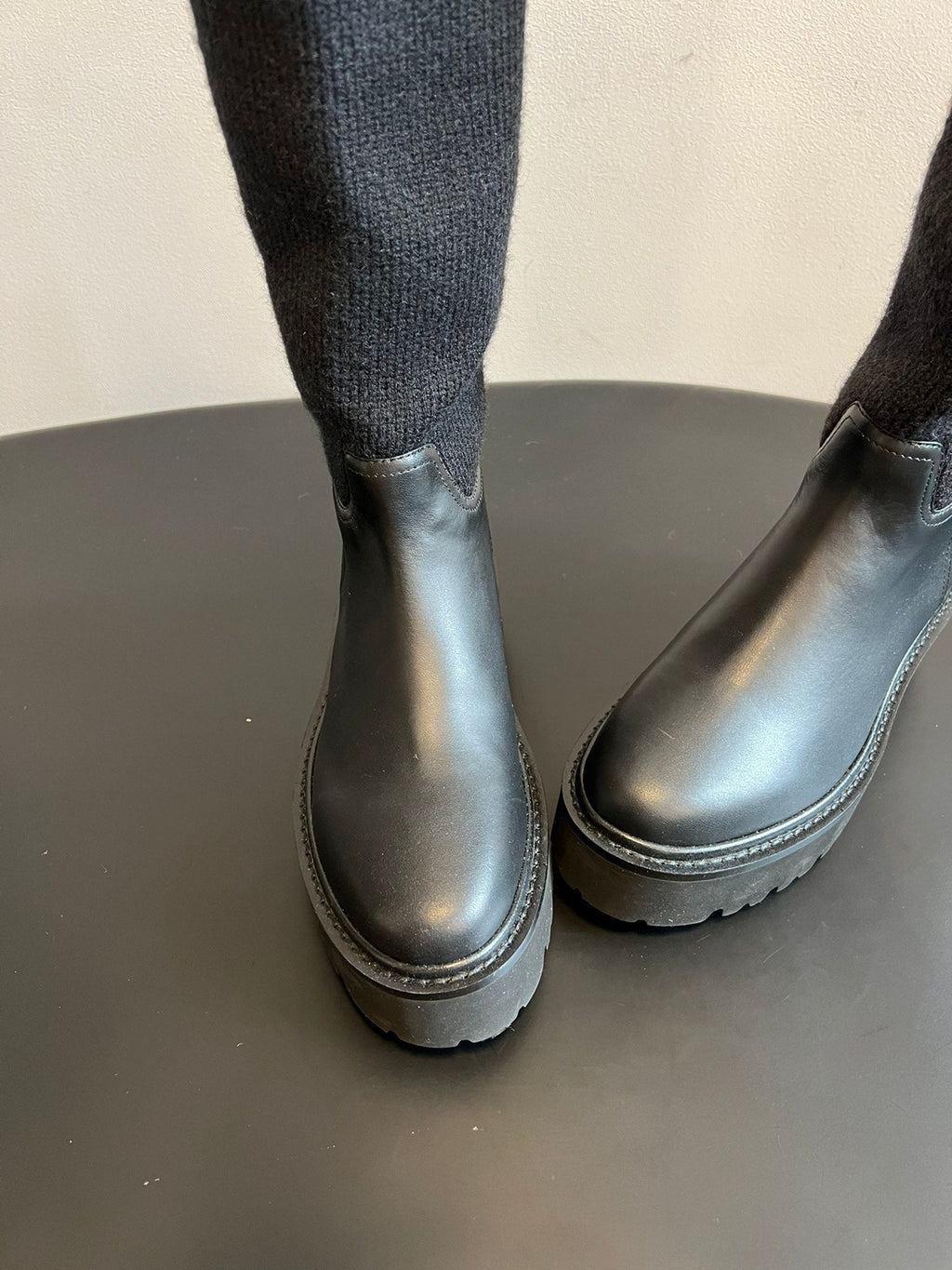 CELINE 26S HIGH-TOP BOOTS 60 MM IN BLACK CALFSKIN AND WOOL
