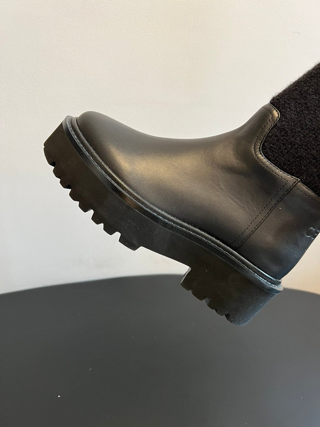 CELINE 26S HIGH-TOP BOOTS 60 MM IN BLACK CALFSKIN AND WOOL