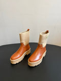 CELINE 26S ANKLE BOOTS 60 MM IN ORANGE BROWN CALFSKIN AND BEIGE WOOL