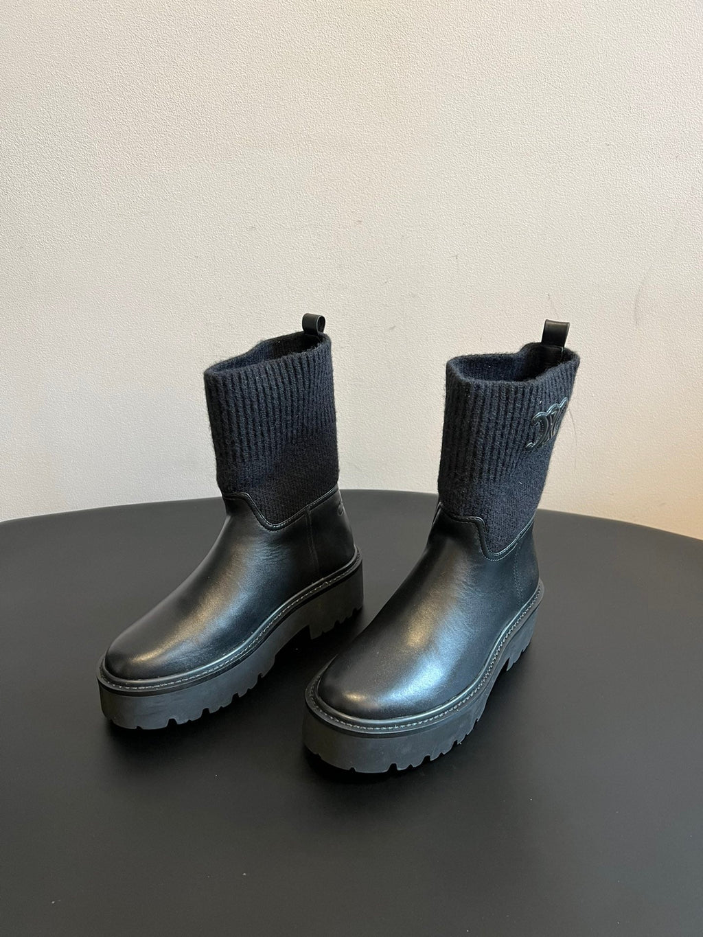 CELINE 26S ANKLE BOOTS 60 MM IN BLACK CALFSKIN AND WOOL