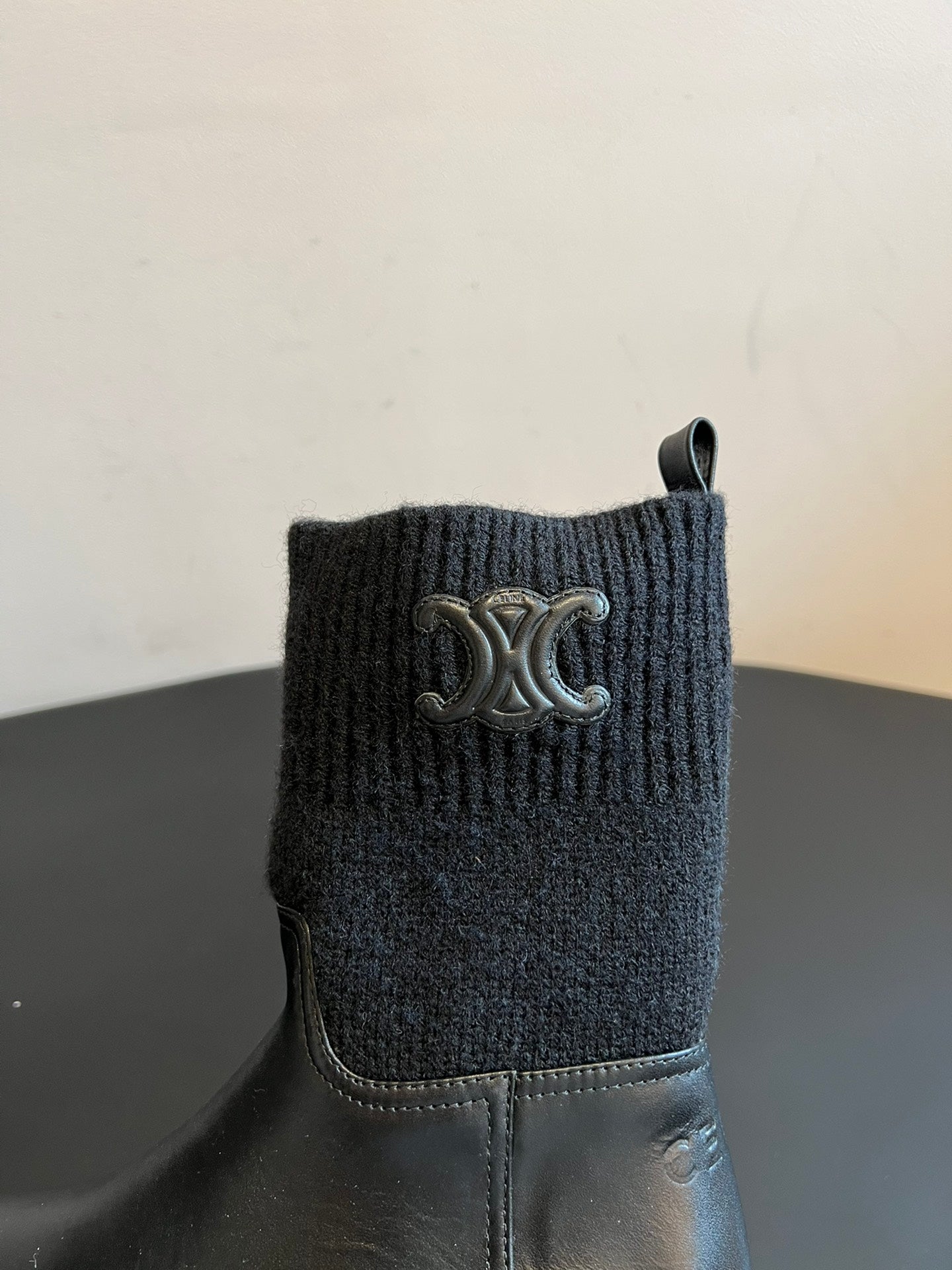 CELINE 26S ANKLE BOOTS 60 MM IN BLACK CALFSKIN AND WOOL