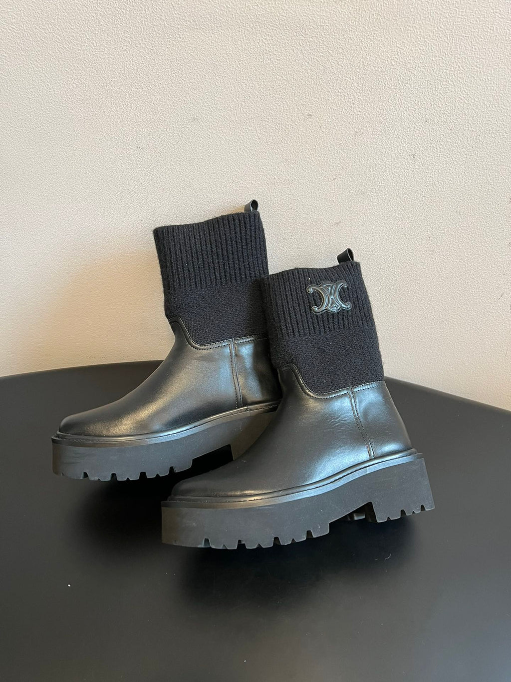 CELINE 26S ANKLE BOOTS 60 MM IN BLACK CALFSKIN AND WOOL