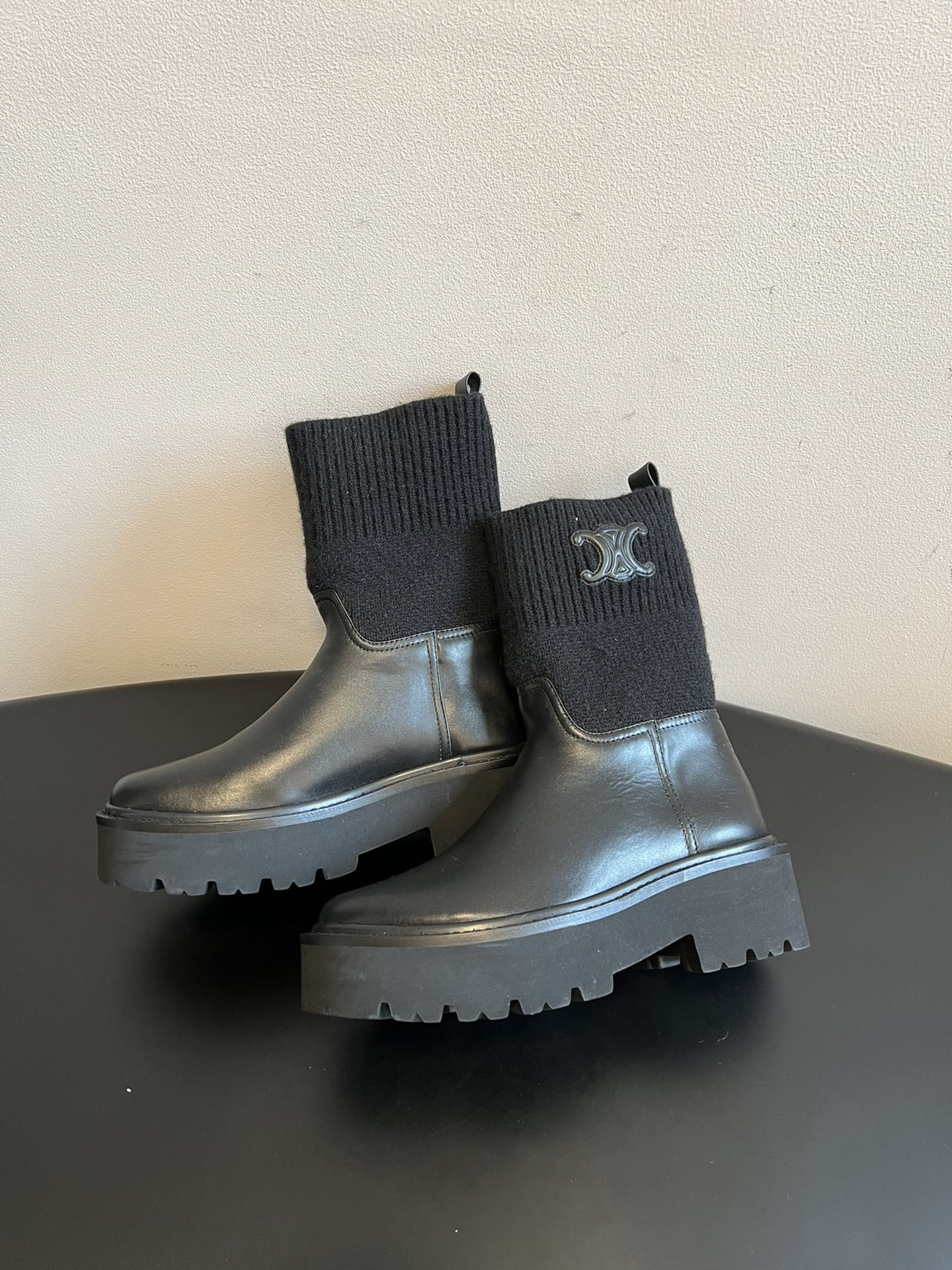 CELINE 26S ANKLE BOOTS 60 MM IN BLACK CALFSKIN AND WOOL