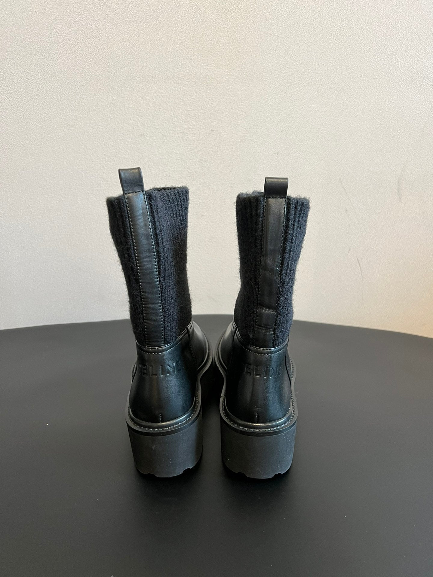 CELINE 26S ANKLE BOOTS 60 MM IN BLACK CALFSKIN AND WOOL