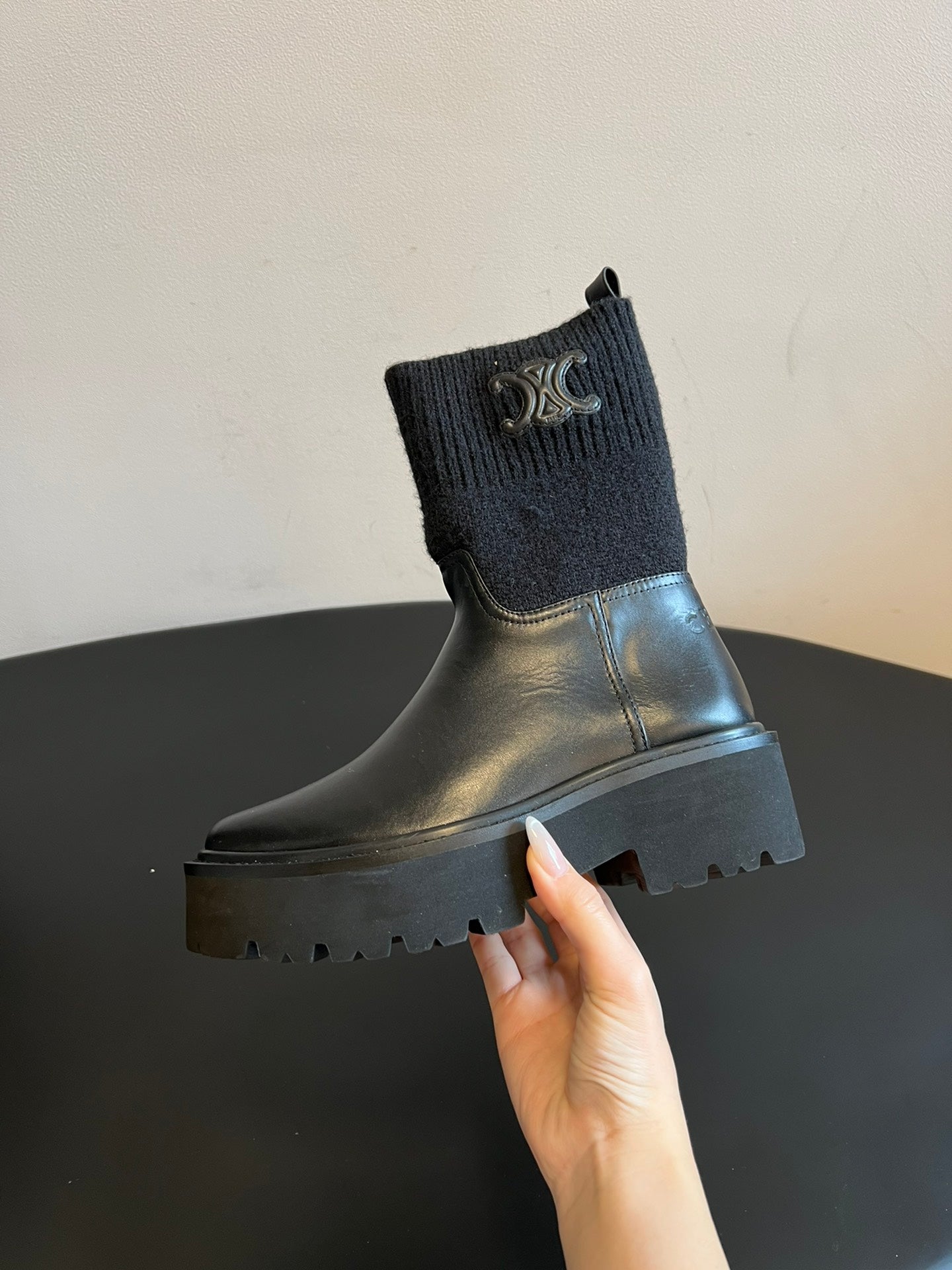 CELINE 26S ANKLE BOOTS 60 MM IN BLACK CALFSKIN AND WOOL