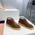 MIUMIU 25S SLIP-ON BOOTIES IN DARK BROWN SUEDE AND SHEARLING