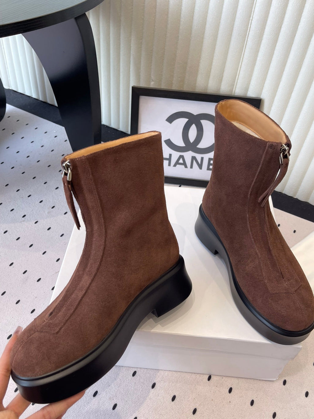 THE ROW ZIPPED ANKLE BOOT IN CHOCOLATE BROWN SUEDE