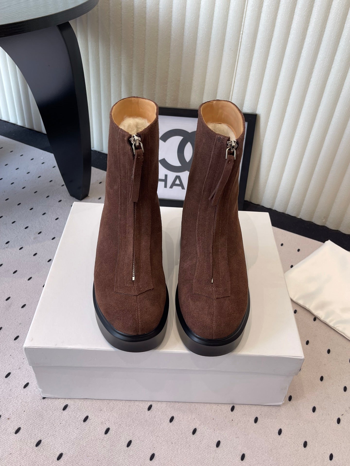 THE ROW ZIPPED ANKLE BOOT IN CHOCOLATE BROWN SUEDE