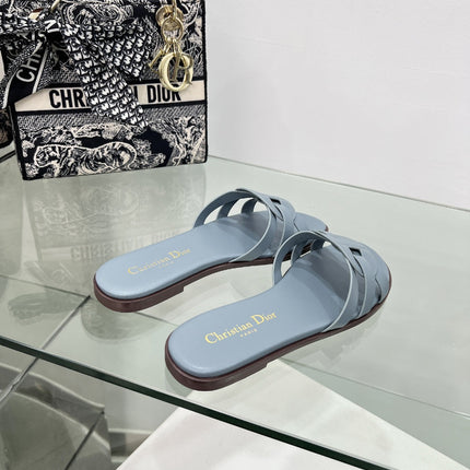DIOR 26S D-CLUB SLIDE SANDAL IN LIGHT BLUE CALFSKIN