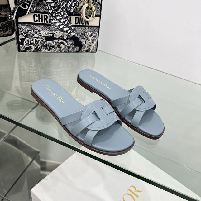 DIOR 26S D-CLUB SLIDE SANDAL IN LIGHT BLUE CALFSKIN