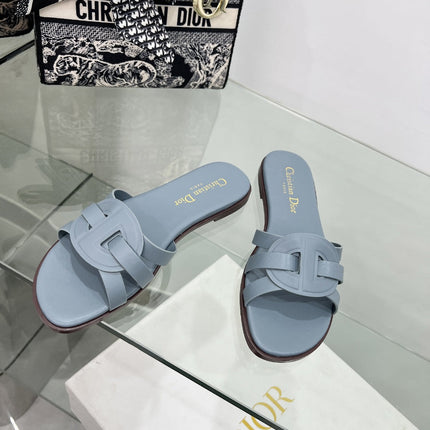 DIOR 26S D-CLUB SLIDE SANDAL IN LIGHT BLUE CALFSKIN