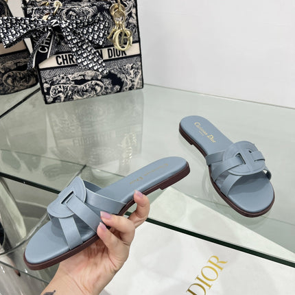 DIOR 26S D-CLUB SLIDE SANDAL IN LIGHT BLUE CALFSKIN