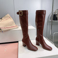 MIUMIU 25S BOOTS WITH BUCKLE 60MM IN DARK BROWN CALFSKIN