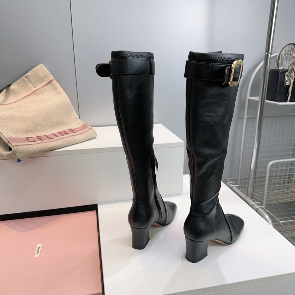 MIUMIU 25S BOOTS WITH BUCKLE 60MM IN BLACK CALFSKIN