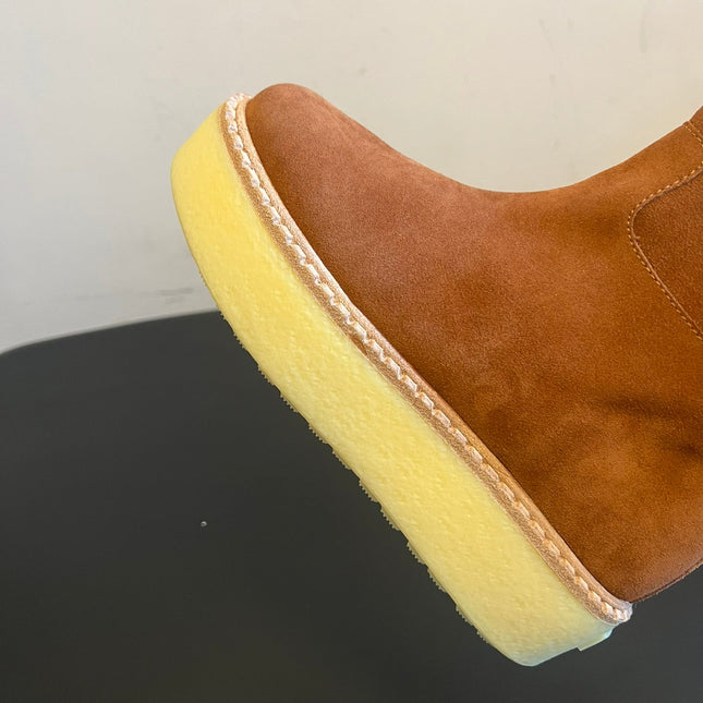 PRADA 25S ANKLE BOOTS 40 MM IN BROWN SUEDE SHEARLING-LINED