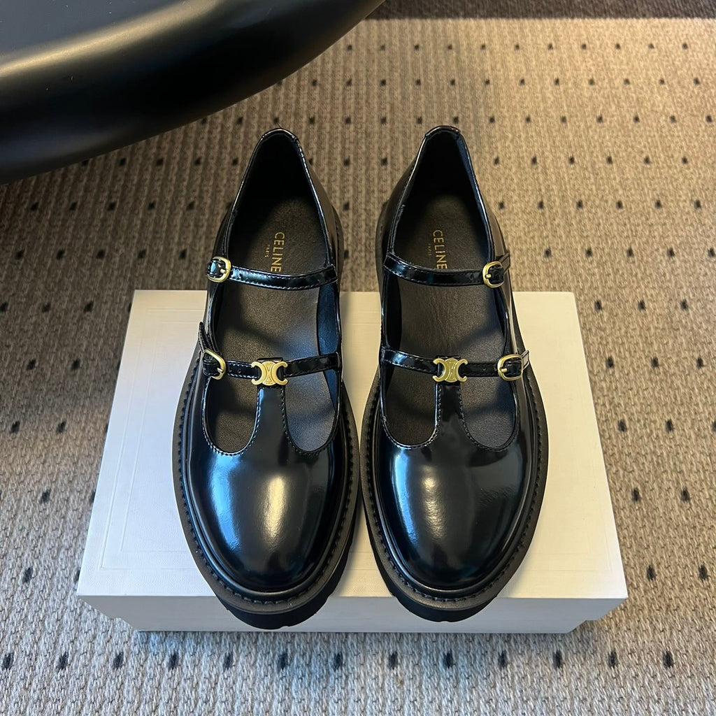CELINE 26S BULKY BABIES MARY JANE SHOES 40 MM IN BLACK CALFSKIN