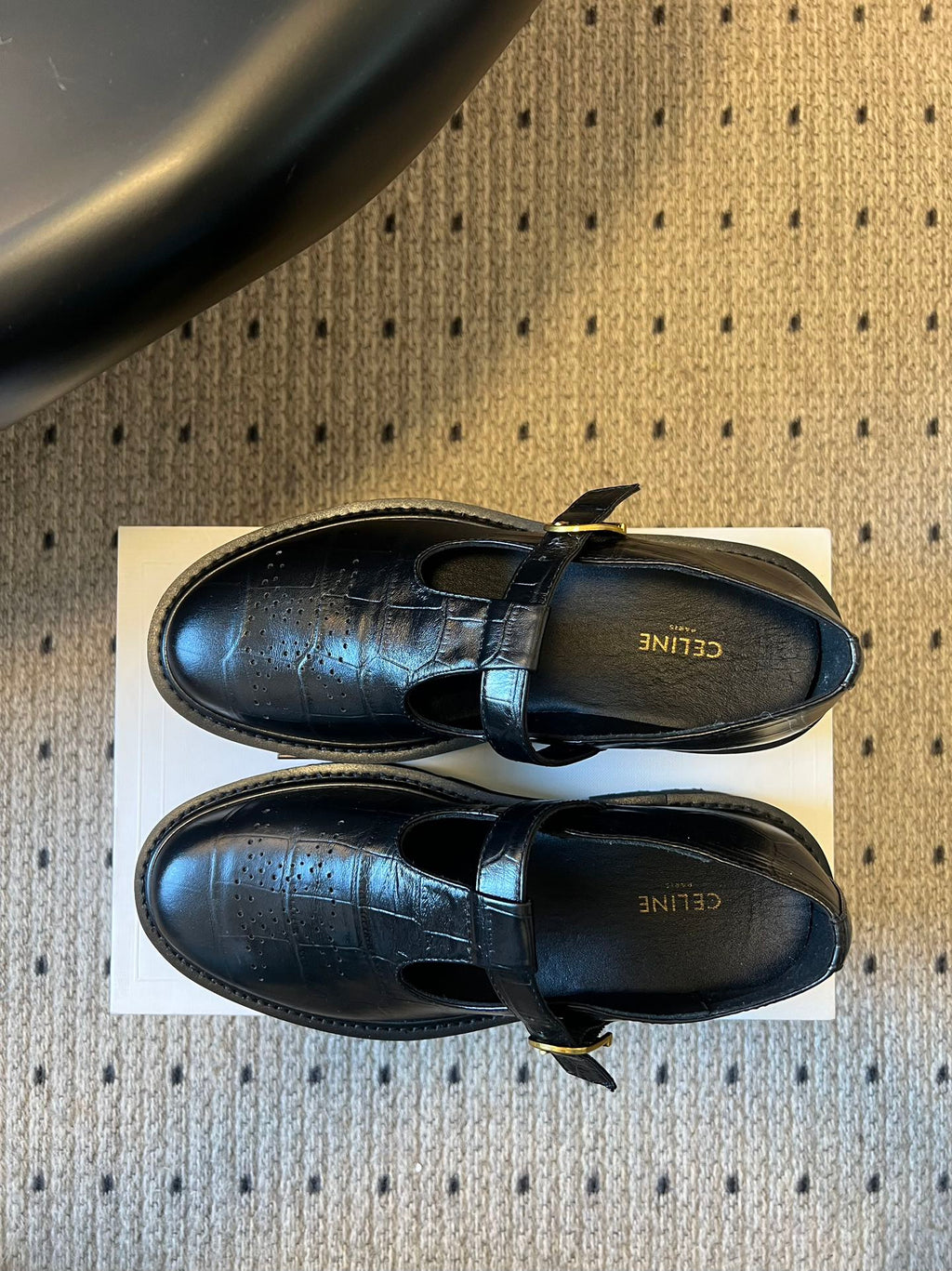CELINE 26S MARY JANE SHOES 40 MM IN BLACK CALFSKIN