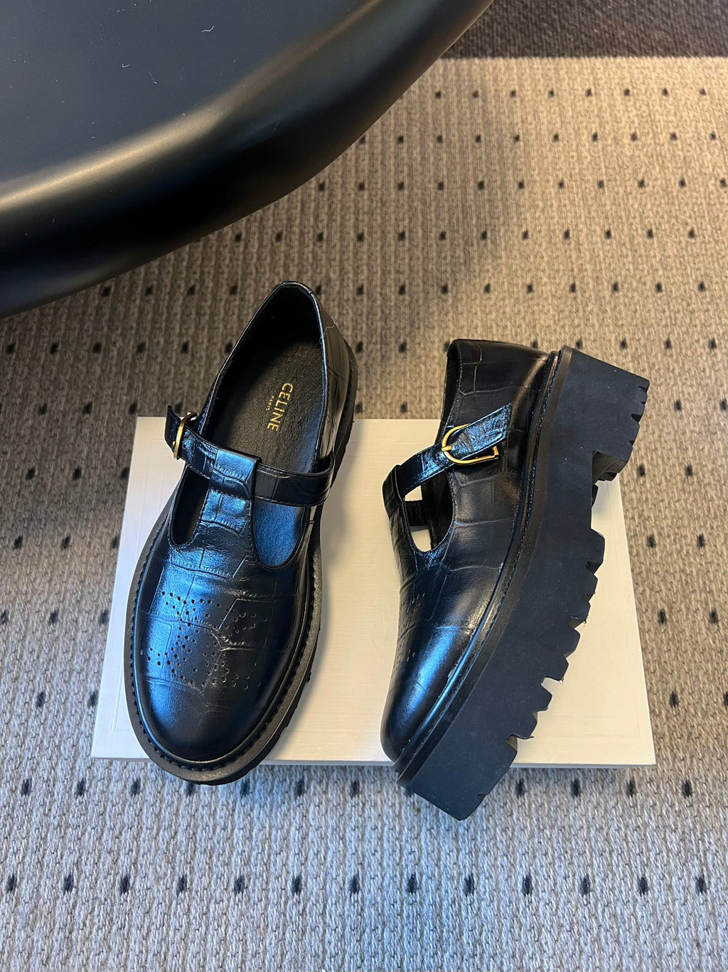 CELINE 26S MARY JANE SHOES 40 MM IN BLACK CALFSKIN