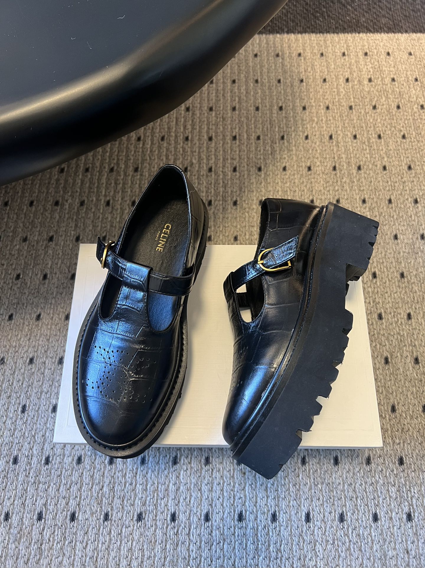 CELINE 26S MARY JANE SHOES 40 MM IN BLACK CALFSKIN