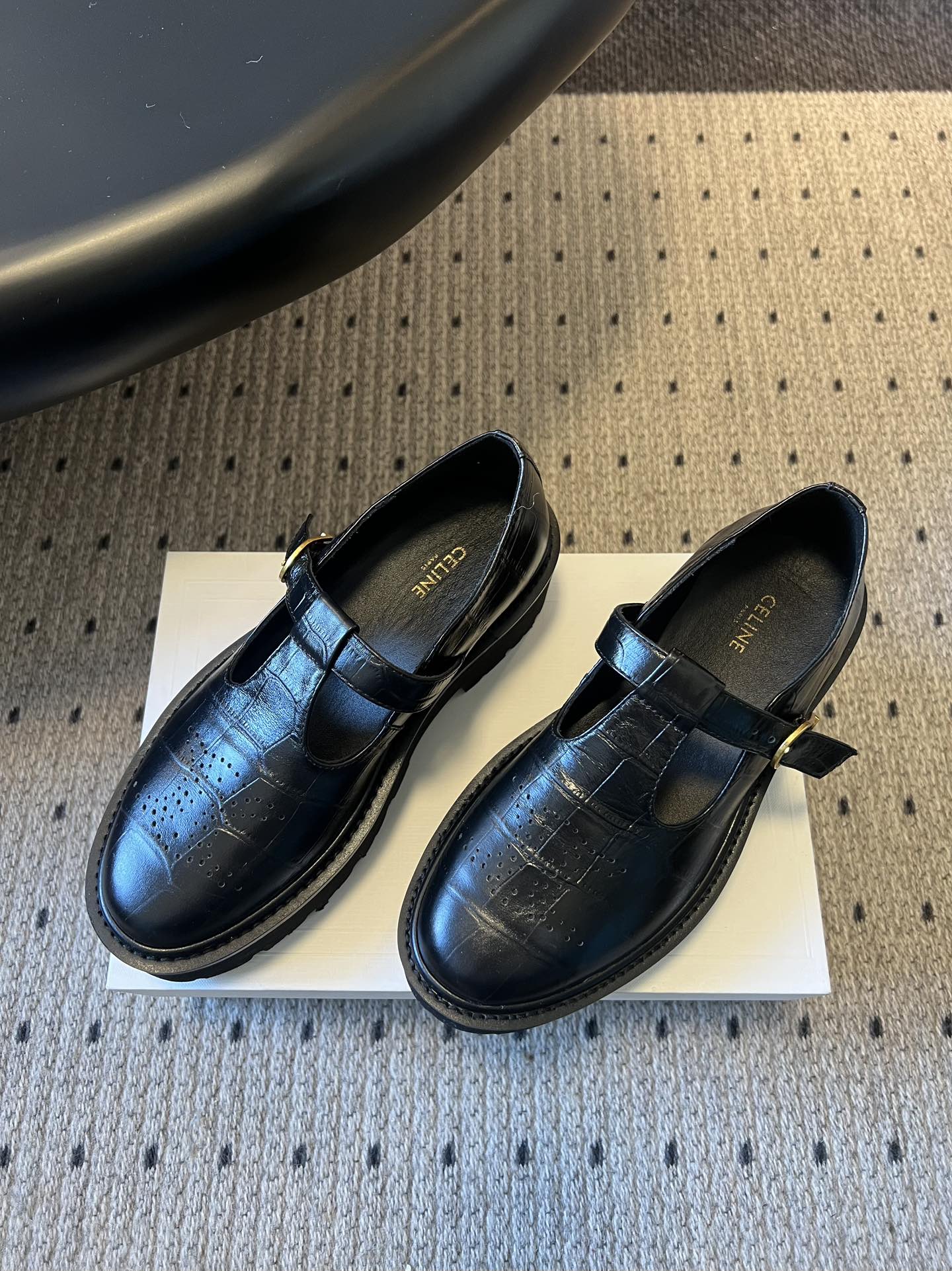 CELINE 26S MARY JANE SHOES 40 MM IN BLACK CALFSKIN