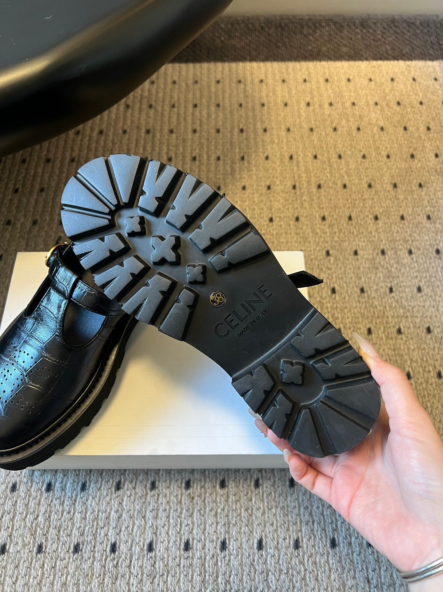 CELINE 26S MARY JANE SHOES 40 MM IN BLACK CALFSKIN
