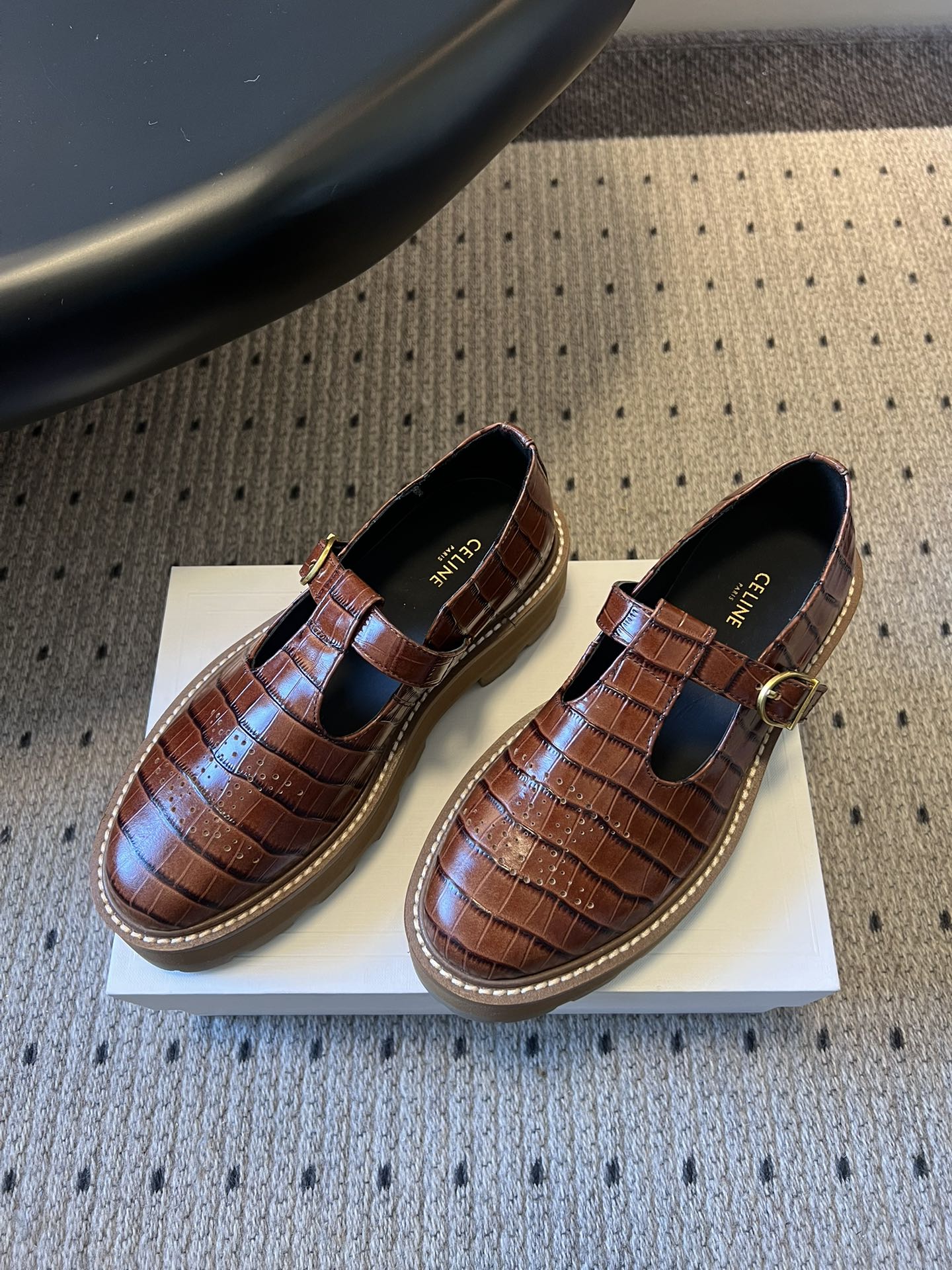 CELINE 26S MARY JANE SHOES 40 MM IN DARK BROWN CALFSKIN