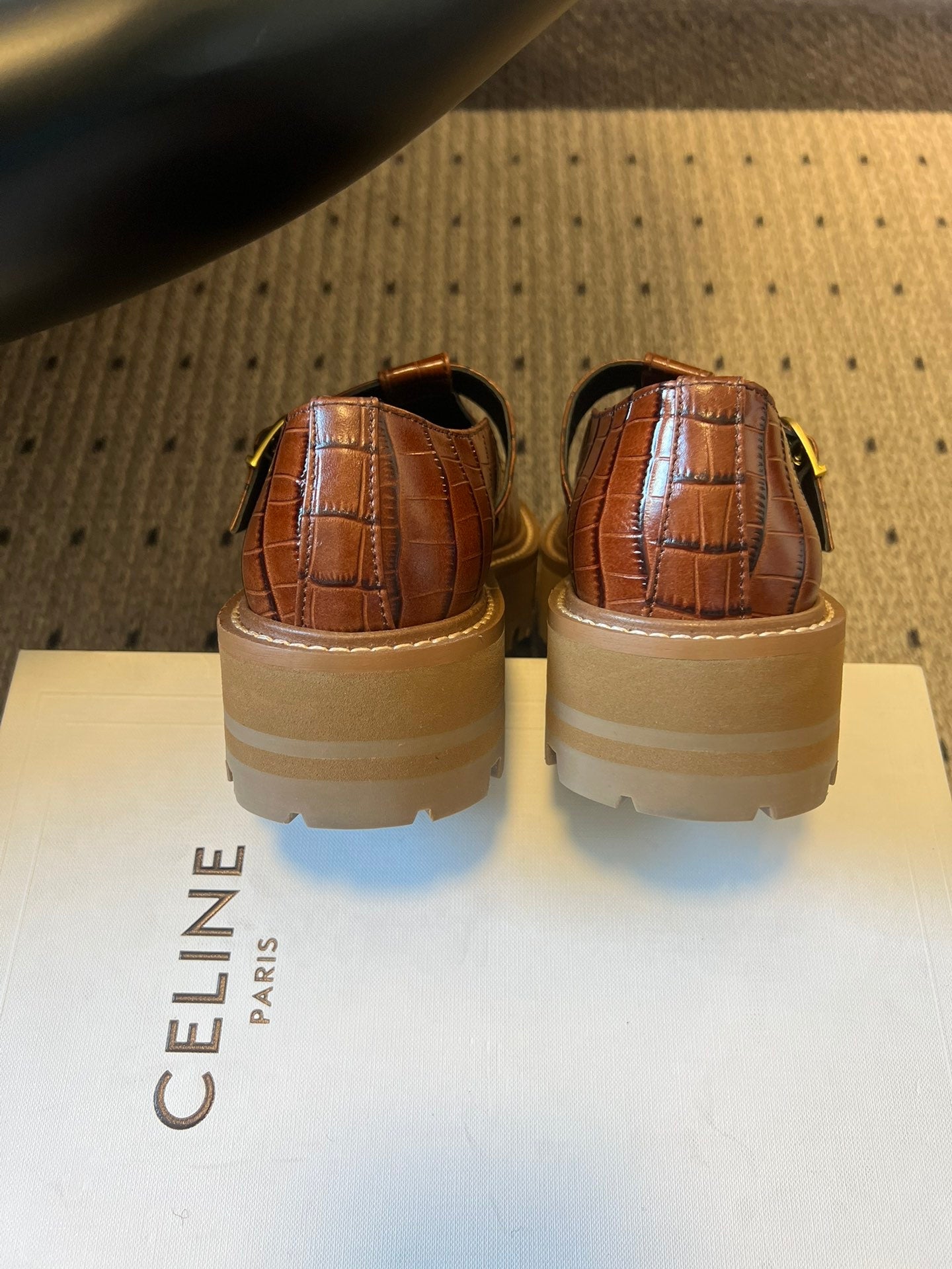 CELINE 26S MARY JANE SHOES 40 MM IN DARK BROWN CALFSKIN