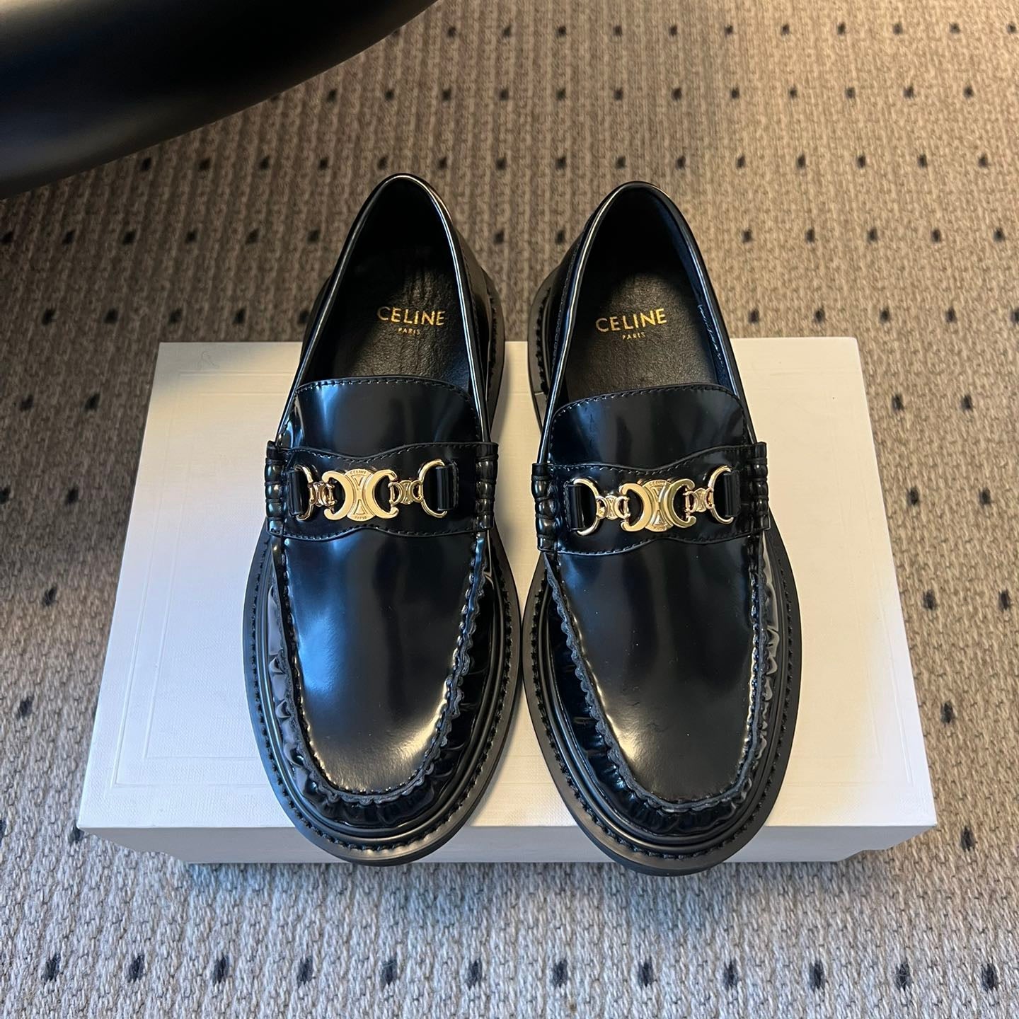 CELINE 26S LOAFER IN BLACK CALFSKIN WITH GOLD HARDWARE STYLE 3