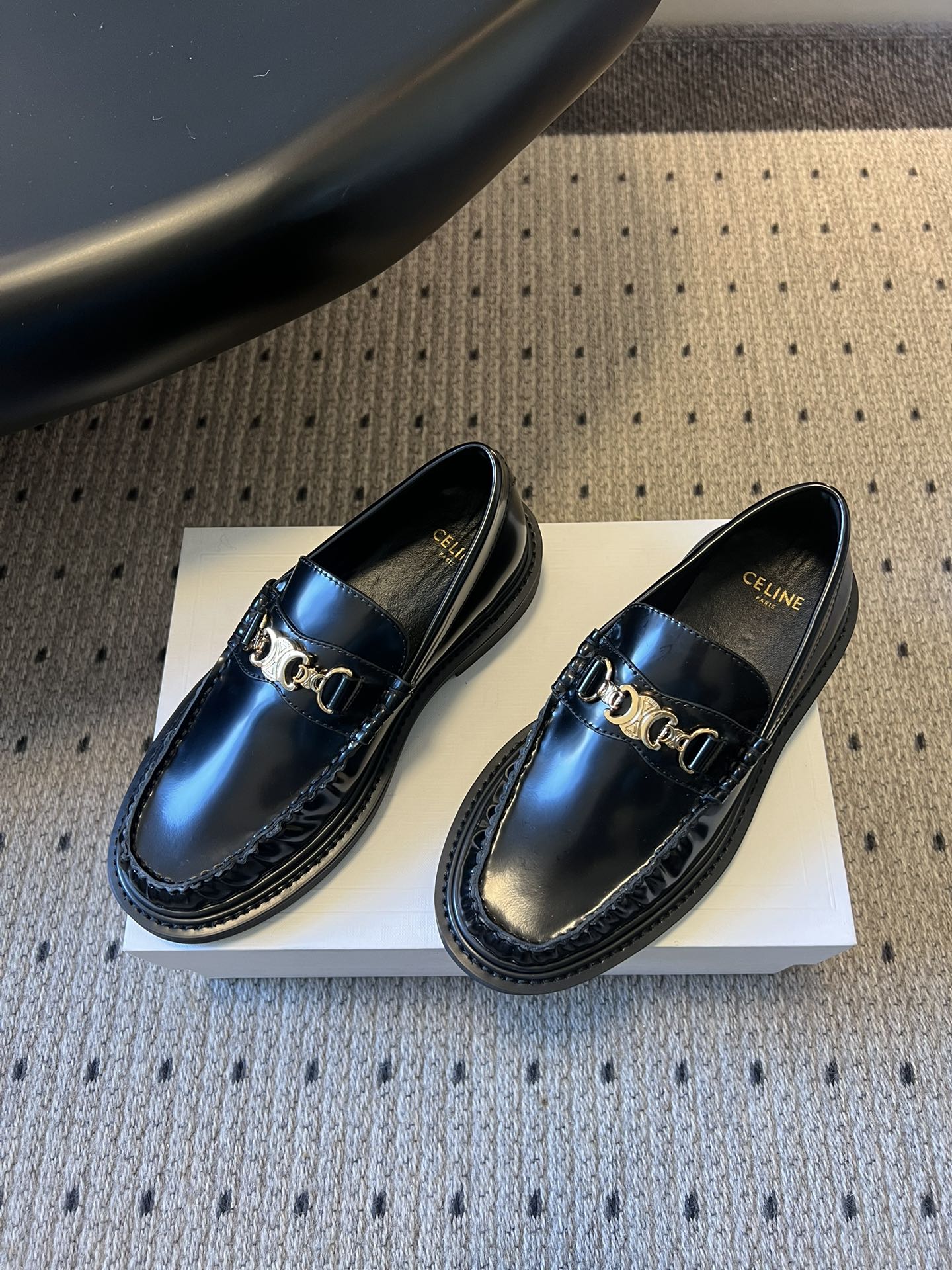 CELINE 26S LOAFER IN BLACK CALFSKIN WITH GOLD HARDWARE STYLE 3