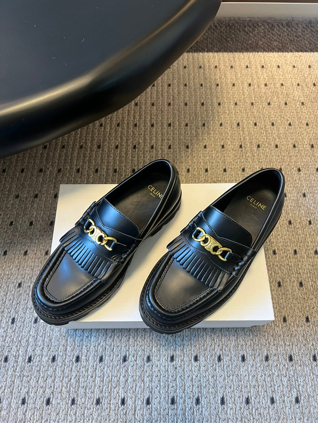 CELINE 26S LOAFER IN BLACK CALFSKIN WITH GOLD HARDWARE STYLE 2