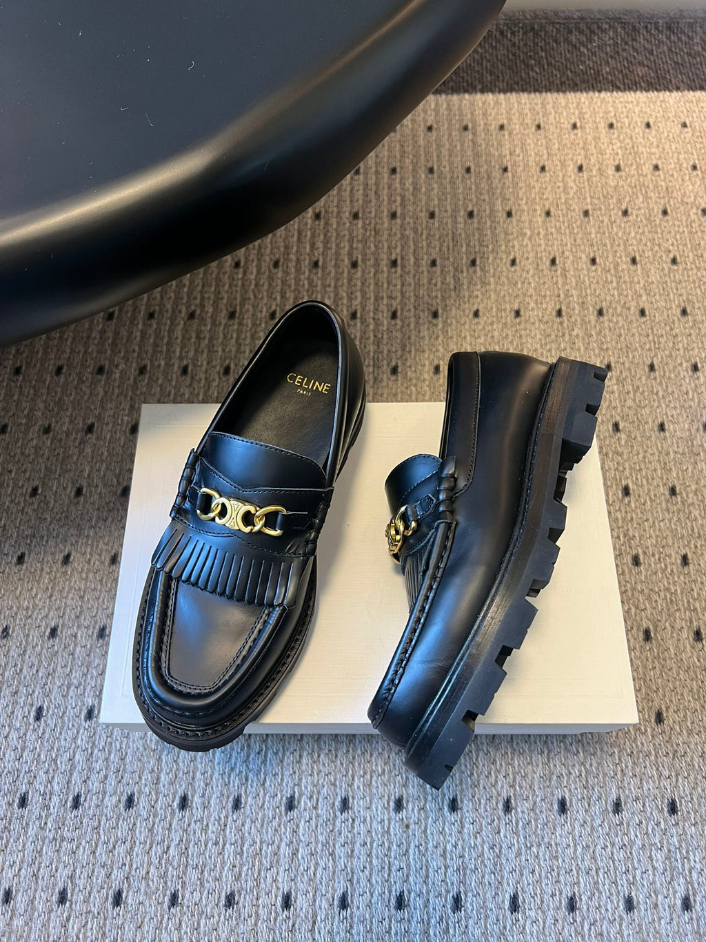 CELINE 26S LOAFER IN BLACK CALFSKIN WITH GOLD HARDWARE STYLE 2
