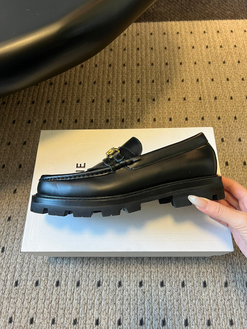 CELINE 26S LOAFER IN BLACK CALFSKIN WITH GOLD HARDWARE STYLE 2