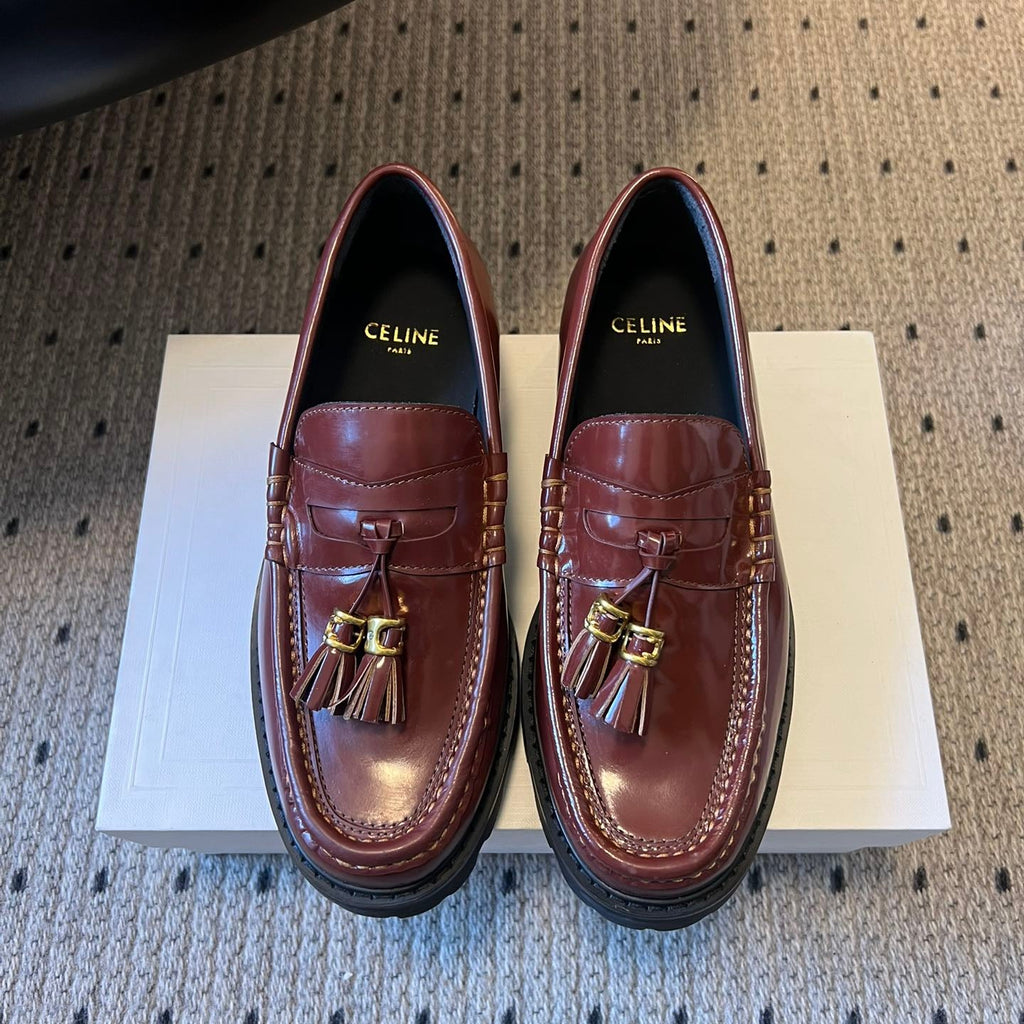 CELINE 26S LOAFER IN WINE RED CALFSKIN