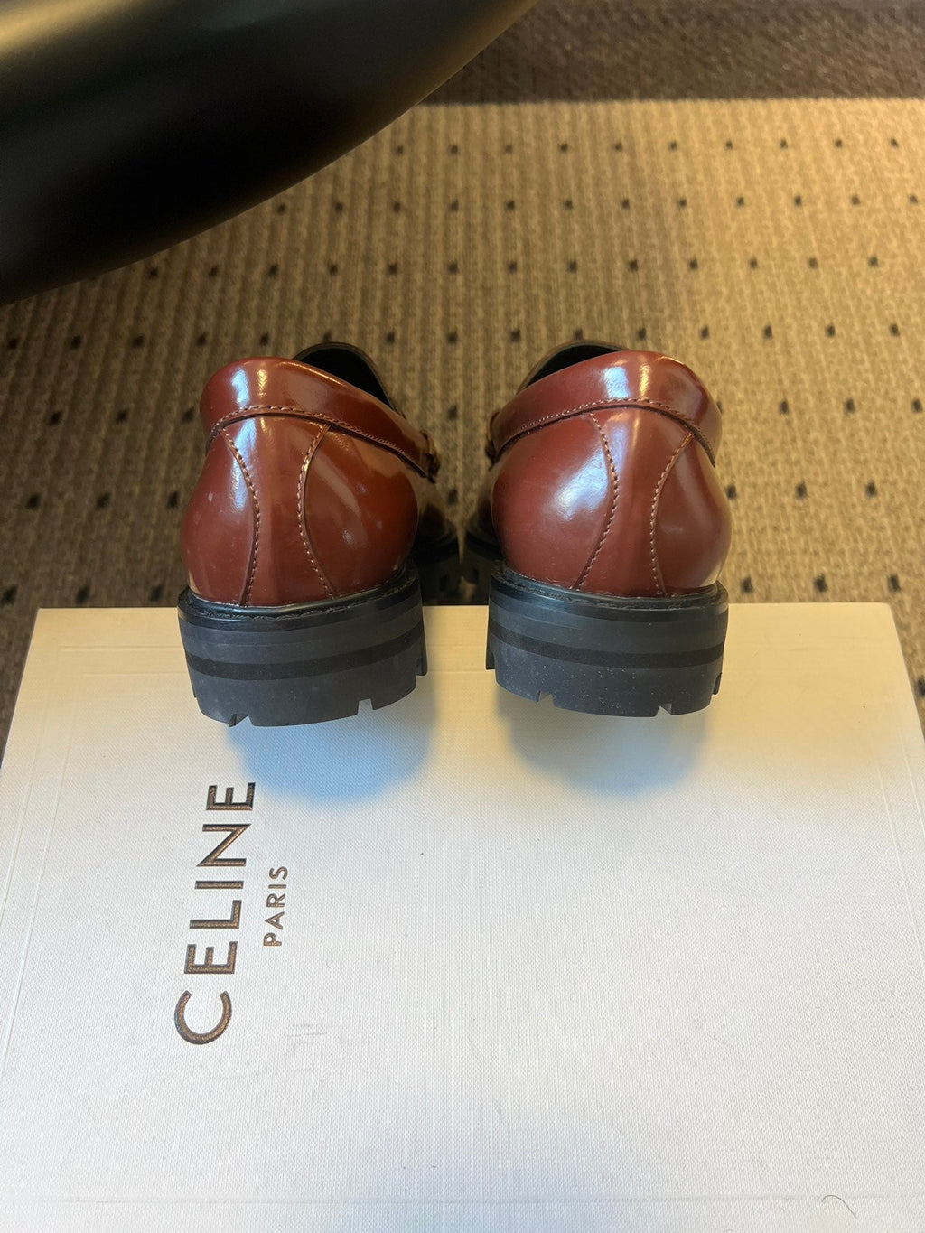 CELINE 26S LOAFER IN WINE RED CALFSKIN