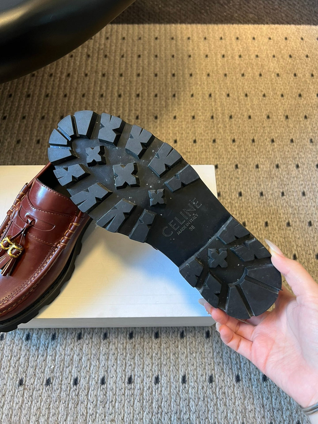 CELINE 26S LOAFER IN WINE RED CALFSKIN