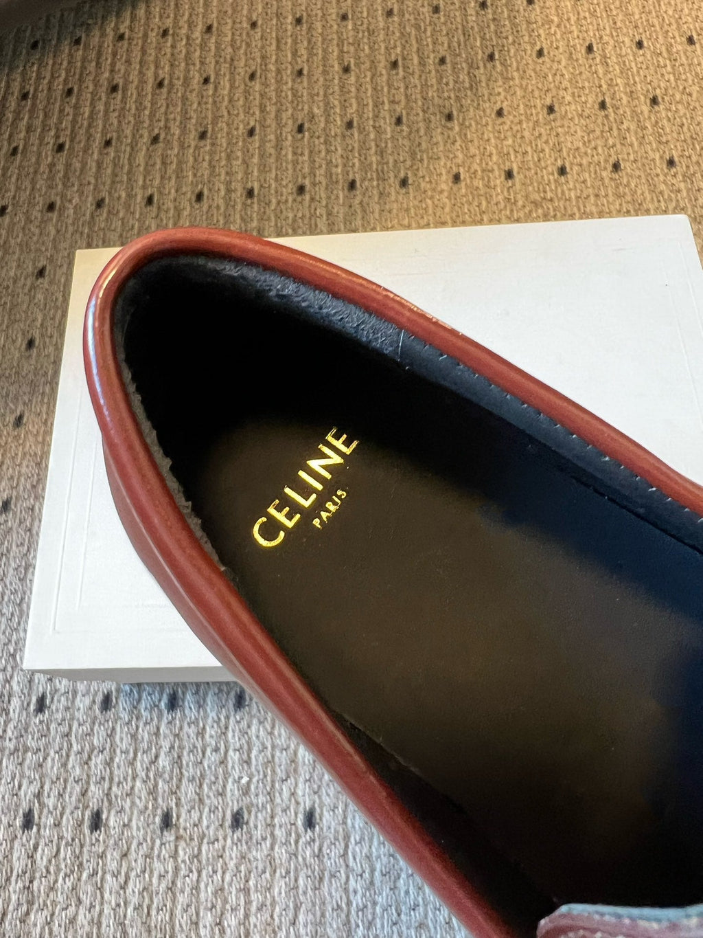 CELINE 26S LOAFER IN WINE RED CALFSKIN