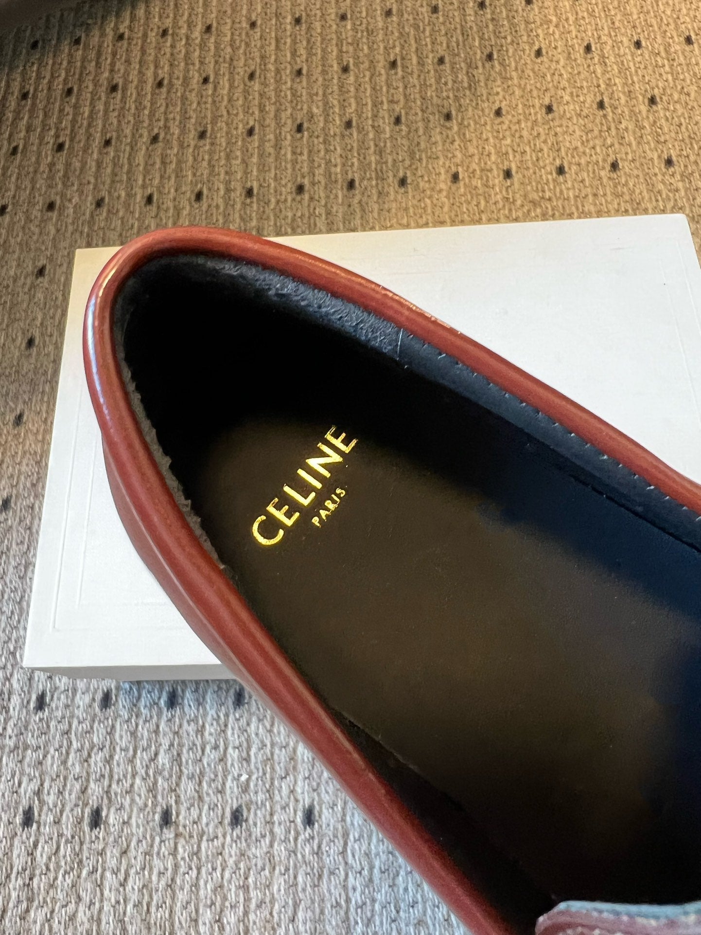 CELINE 26S LOAFER IN WINE RED CALFSKIN