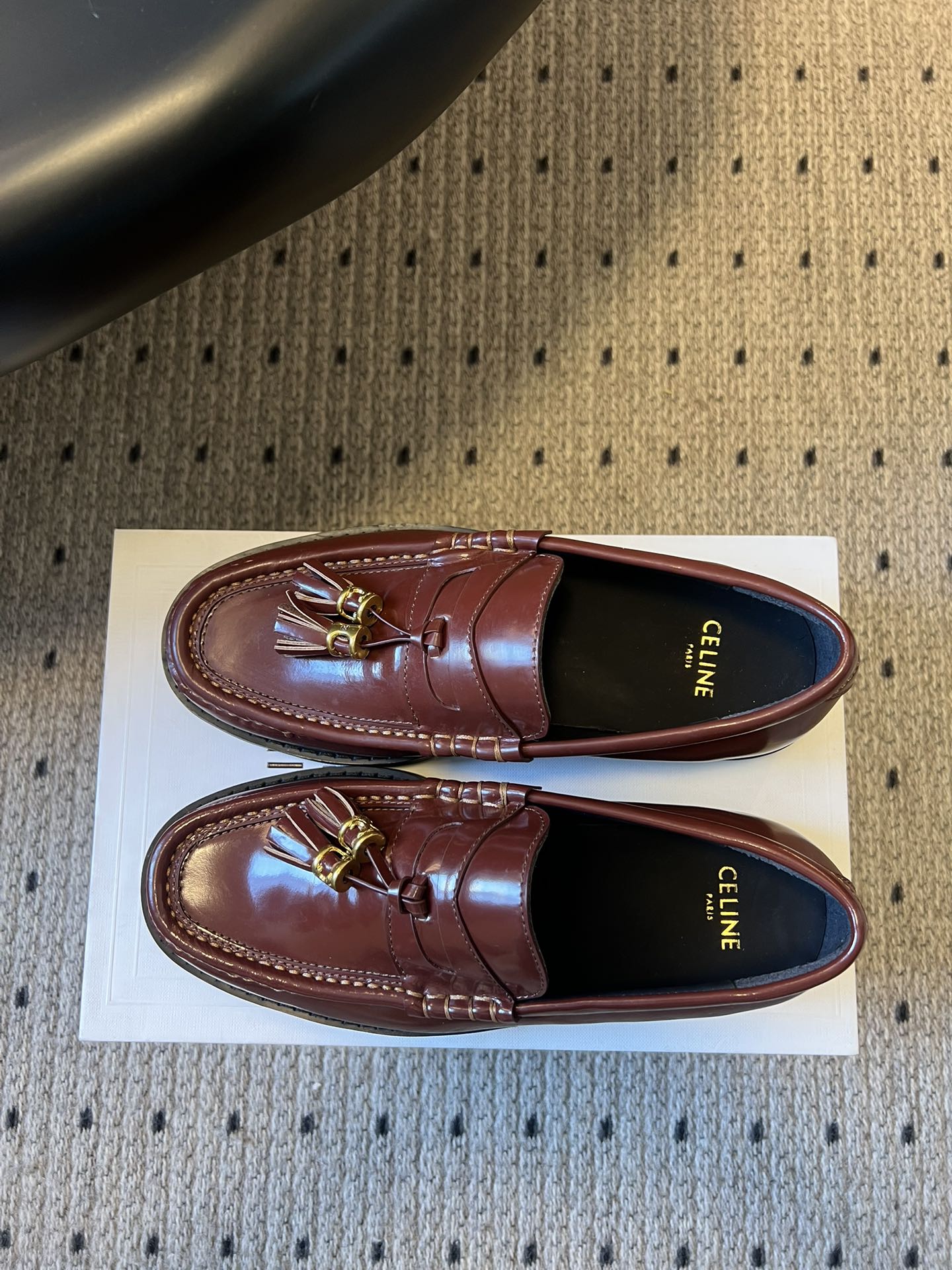 CELINE 26S LOAFER IN WINE RED CALFSKIN