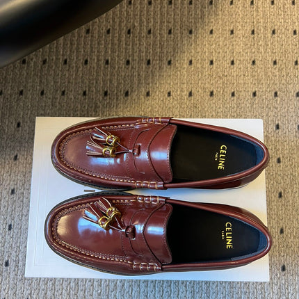 CELINE 26S LOAFER IN WINE RED CALFSKIN