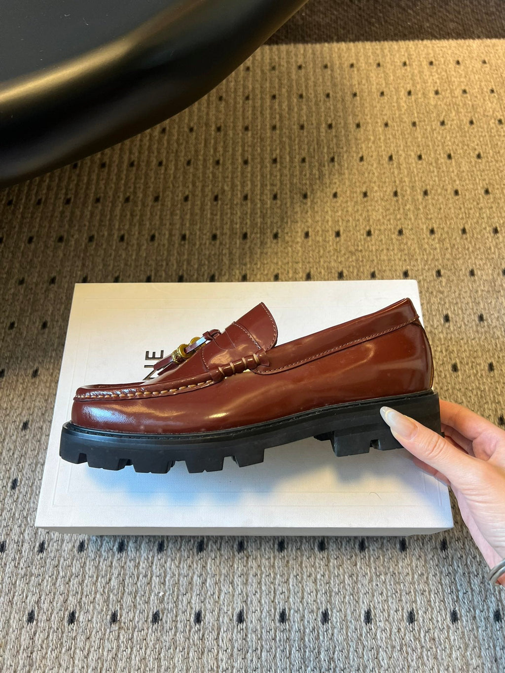 CELINE 26S LOAFER IN WINE RED CALFSKIN