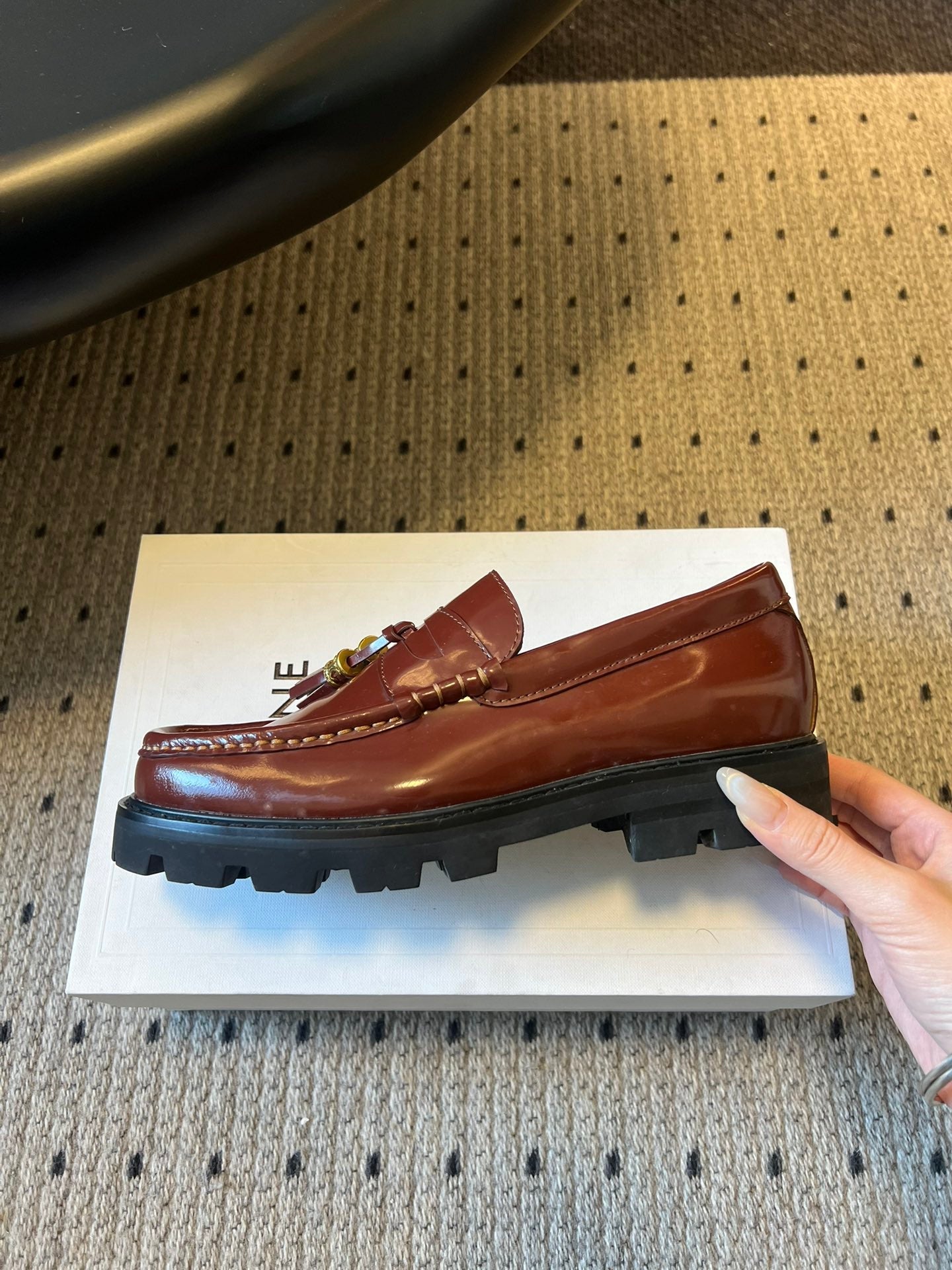 CELINE 26S LOAFER IN WINE RED CALFSKIN