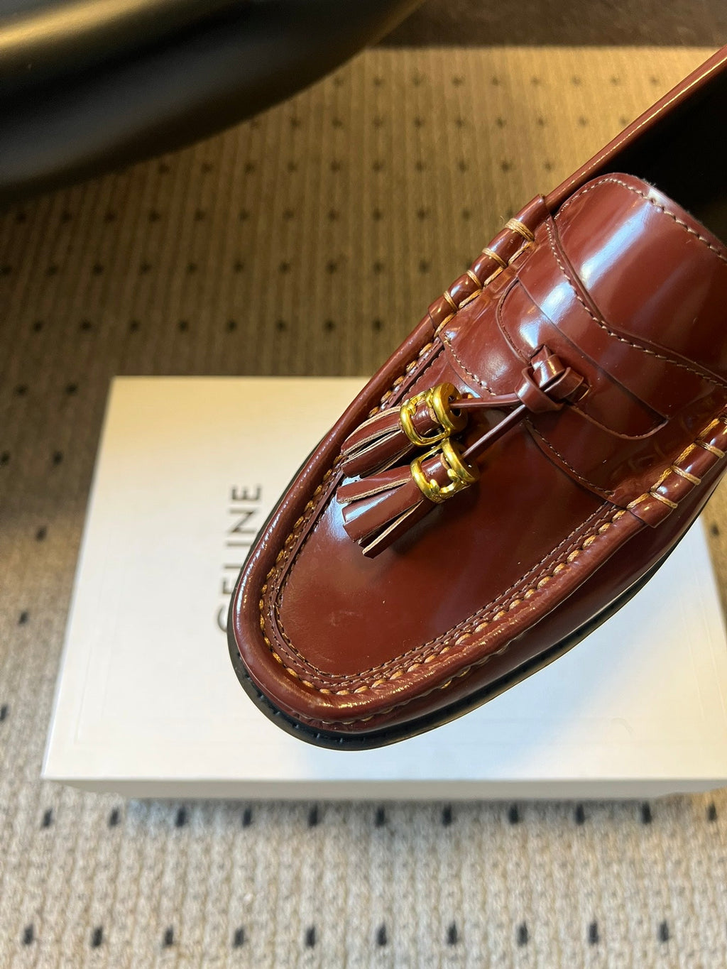 CELINE 26S LOAFER IN WINE RED CALFSKIN
