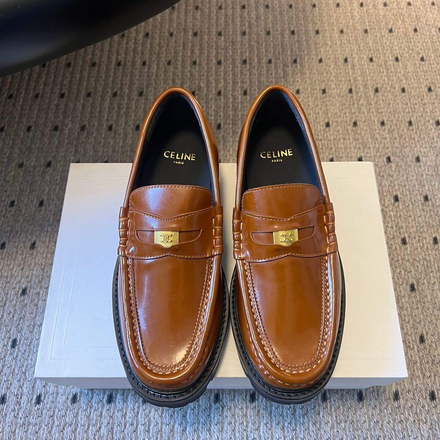 CELINE 26S LOAFER IN BROWN CALFSKIN WITH GOLD HARDWARE