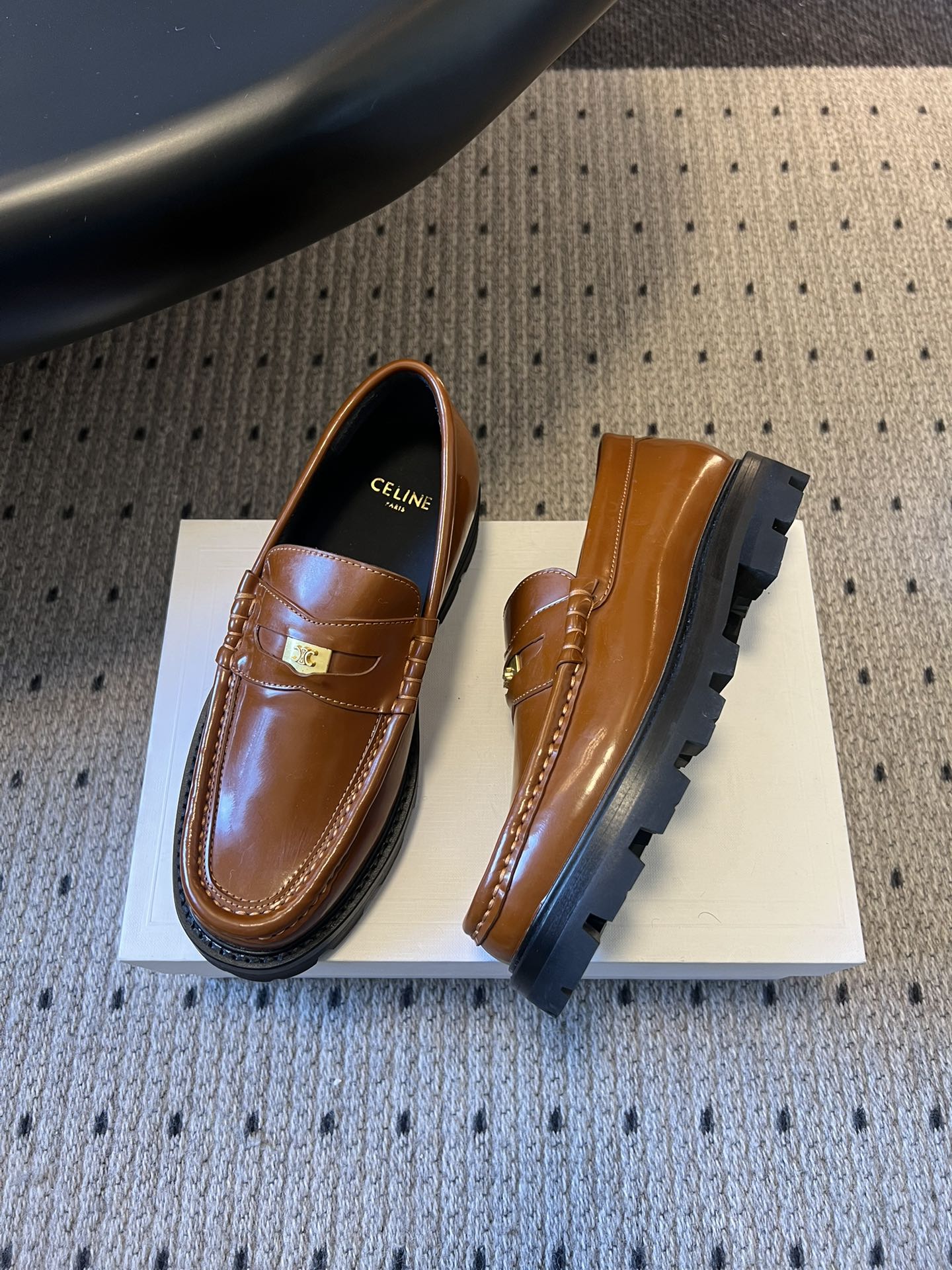 CELINE 26S LOAFER IN BROWN CALFSKIN WITH GOLD HARDWARE