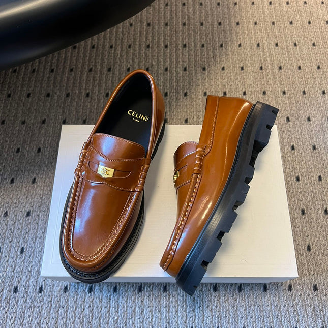 CELINE 26S LOAFER IN BROWN CALFSKIN WITH GOLD HARDWARE